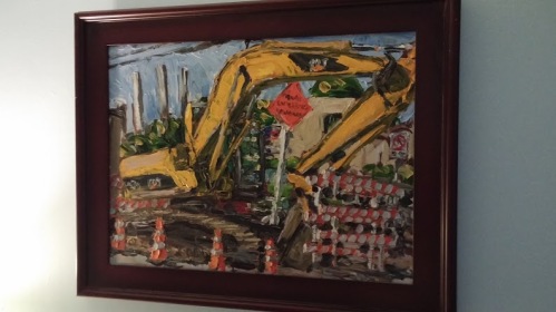 Excavator at Seaholm, oil on canvas, 18 x 24 inches