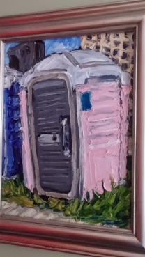 Pink Port-a-Potty, oil on canvas, 14 x 18 inches